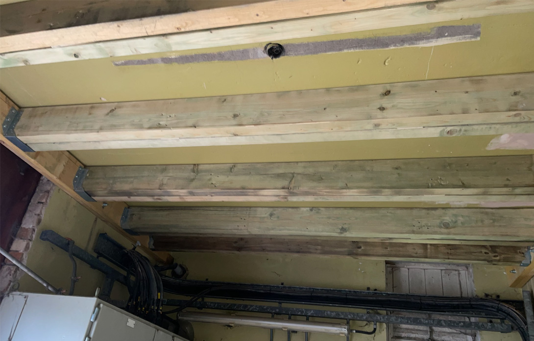 Steelwork installed beneath the RAAC roof to strengthen it
