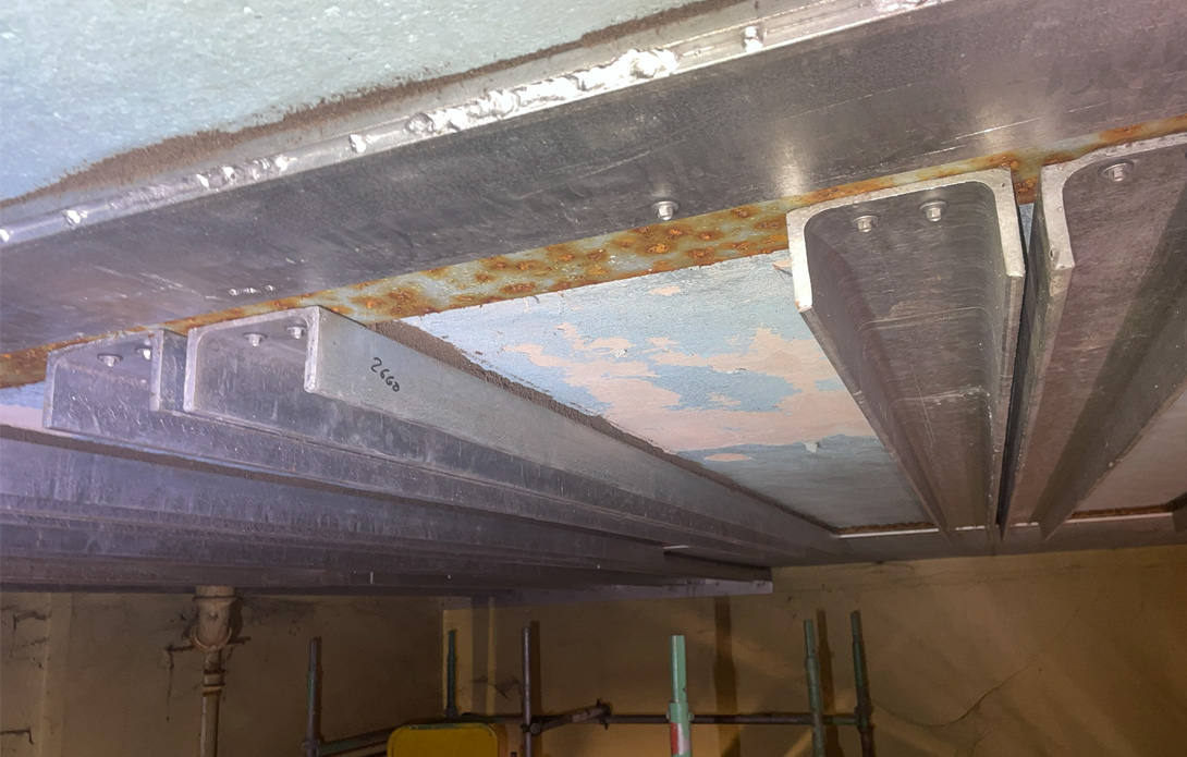 Completed strengthening steelwork beneath the RAAC panels